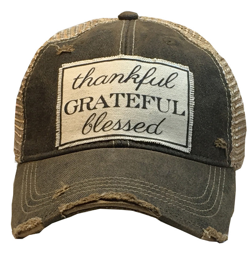 "Thankful Grateful Blessed" Distressed Trucker Cap