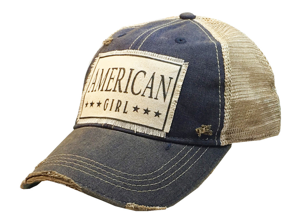 "American Girl" Distressed Trucker Cap