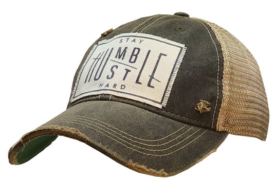 "Stay Humble Hustle Hard" Distressed Trucker Cap