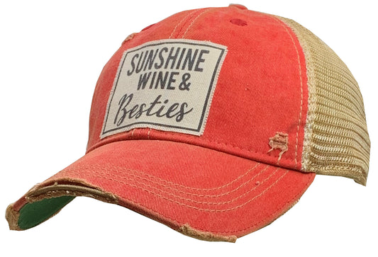 "Sunshine Wine & Besties" Distressed Trucker Cap