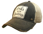 "Corks Are For Quitters" Distressed Trucker Cap