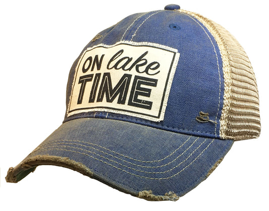 "On Lake Time" Distressed Trucker Cap