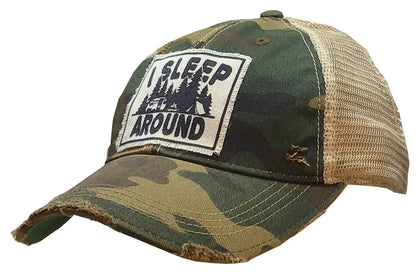 "I Sleep Around" Distressed Trucker Cap
