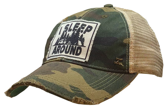 "I Sleep Around" Distressed Trucker Cap