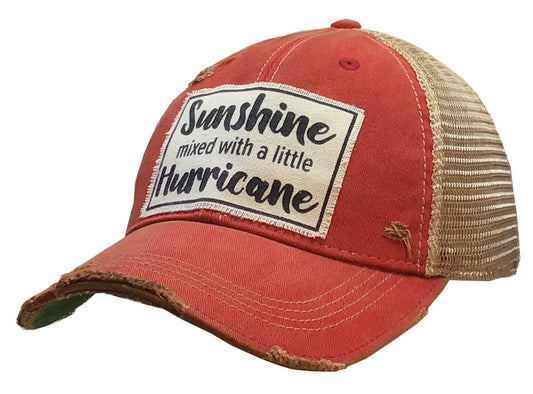 "Sunshine With A Little Hurricane" Distressed Trucker Cap