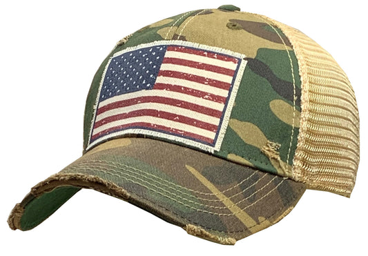 "American Flag USA" Vintage Distressed Trucker Cap