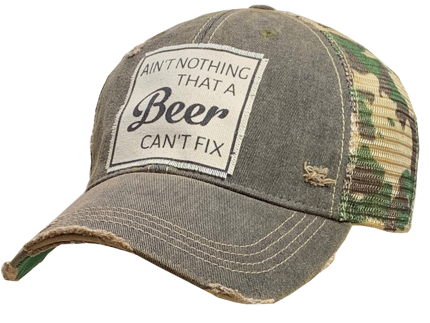 "Ain't Nothing That A Beer Can't Fix" Distressed Trucker Cap