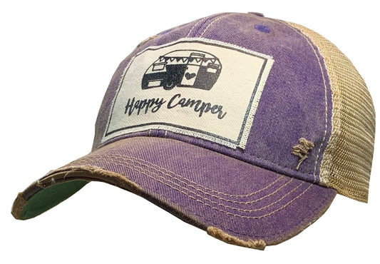 "Happy Camper" Distressed Trucker Cap