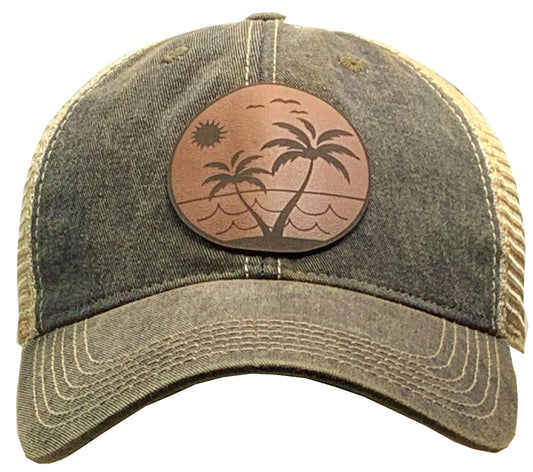 "Beach" Leather Patch Black Trucker Cap