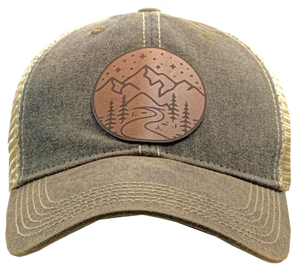 "Mountains" Leather Patch Black Trucker Cap