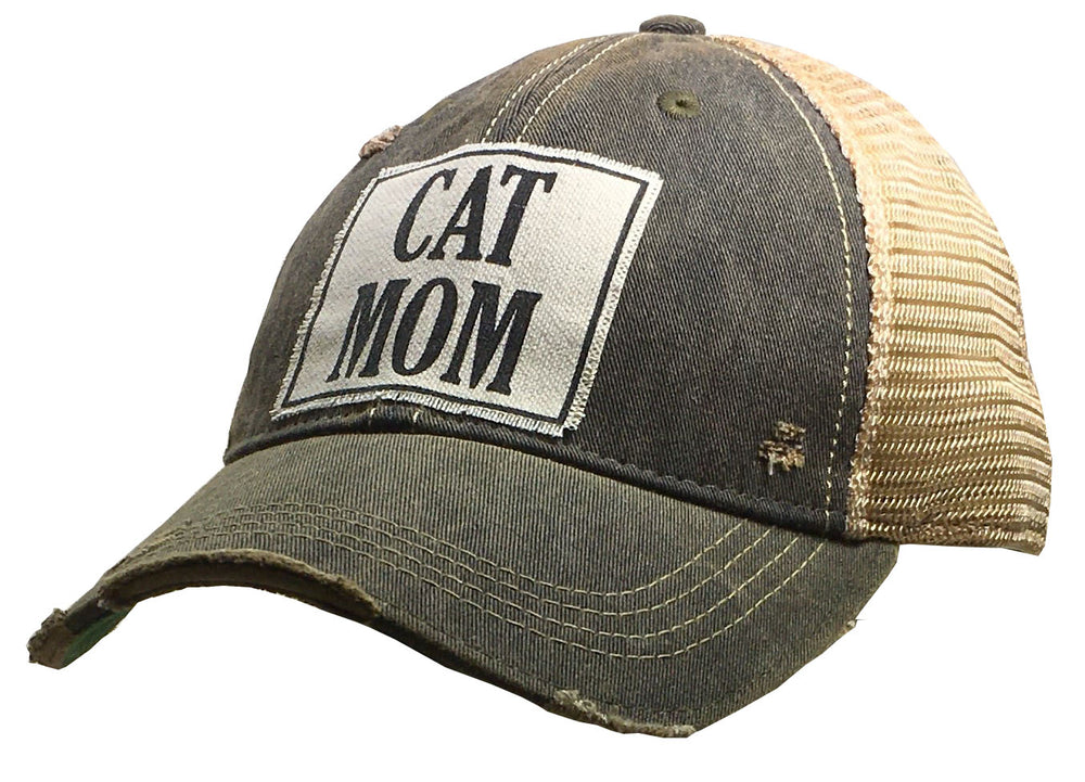 "CAT MOM" Distressed Trucker Cap