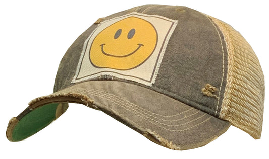 "Happy Face"  Distressed Trucker Cap